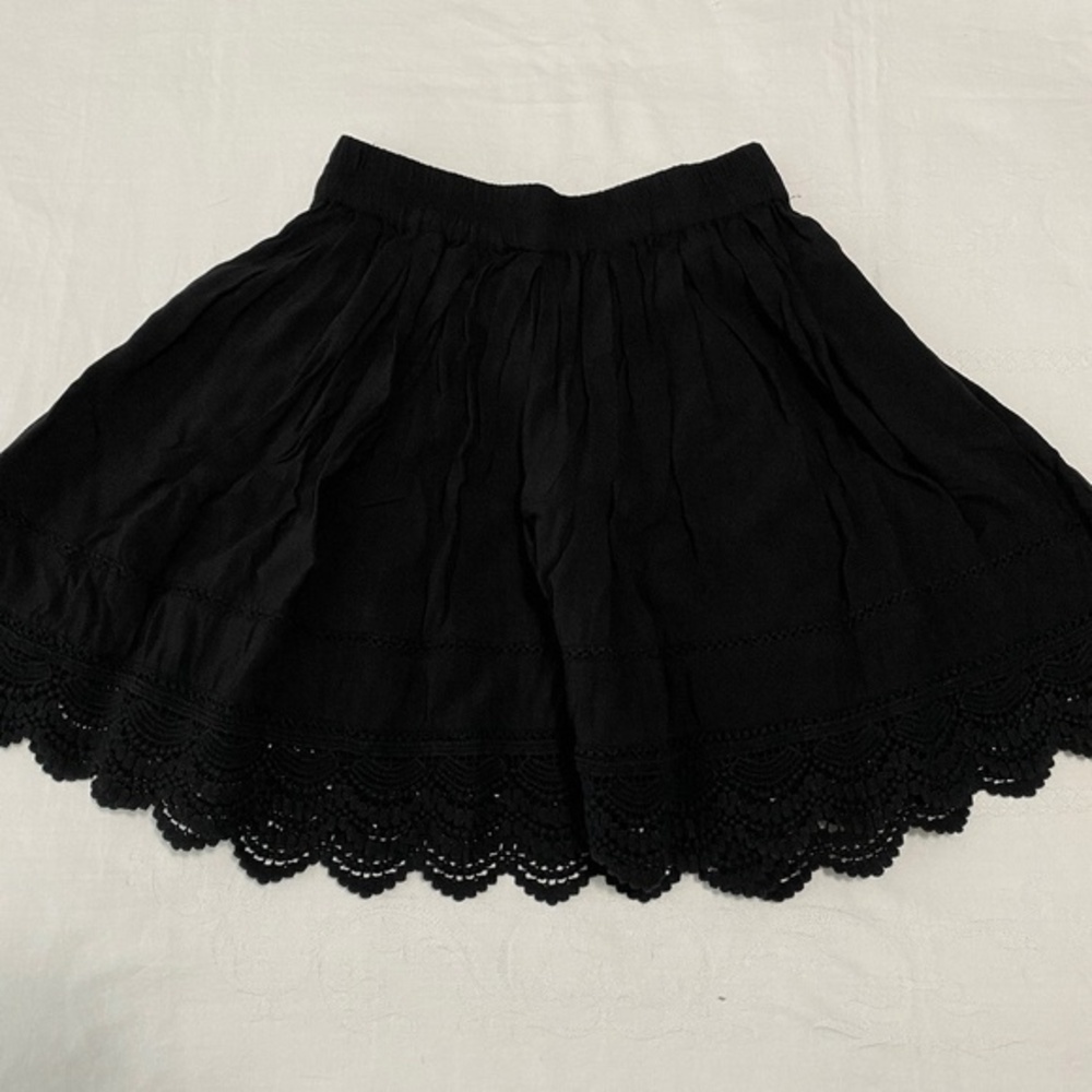 Aeropostale Crochet Lace Trim Mini Skirt Black Boho High Waist XS Festival Y2K